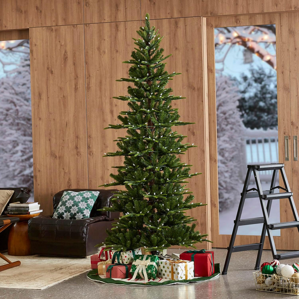 Prelit Artificial Christmas Tree, Cascade Evergreen Slim Christmas Tree with with 350 Color Changing LED Lights