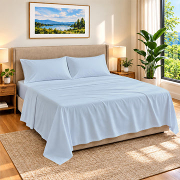 100% Egyptian Cotton Sheets King Size Bed Set - 4 PC 600 Series Voyage Collection King Size Sheets Set (Sky Blue)