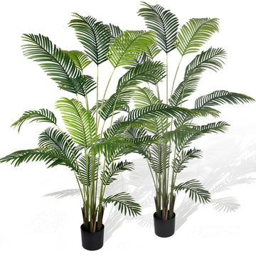 Garden 82in 2-Pack Artificial Areca Palm Tree in Pot, 7ft Fake Cane Palm Silk Plant Indoor Outdoor, Dypsis Lutescens