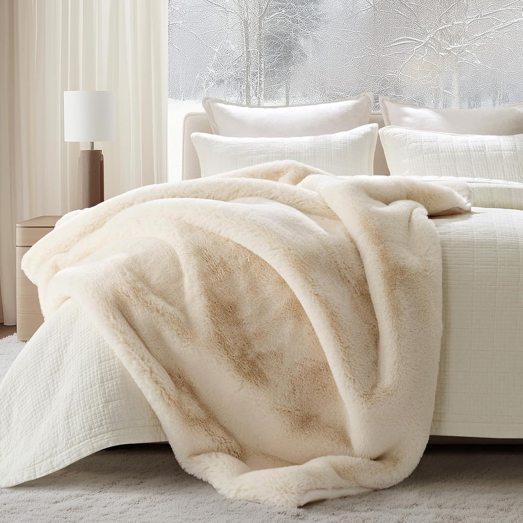 Faux Chinchilla Fur Throw Blanket, 50"x60", Arctic White | Luxury, Super Soft, 1220GSM, Fluffy Cozy Mink, Reversible