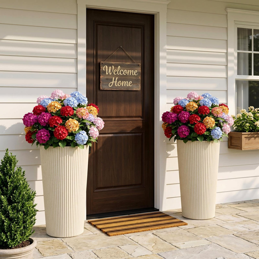 24" Tall Planters for Outdoor Plants with Insert, Set of 2 Cream