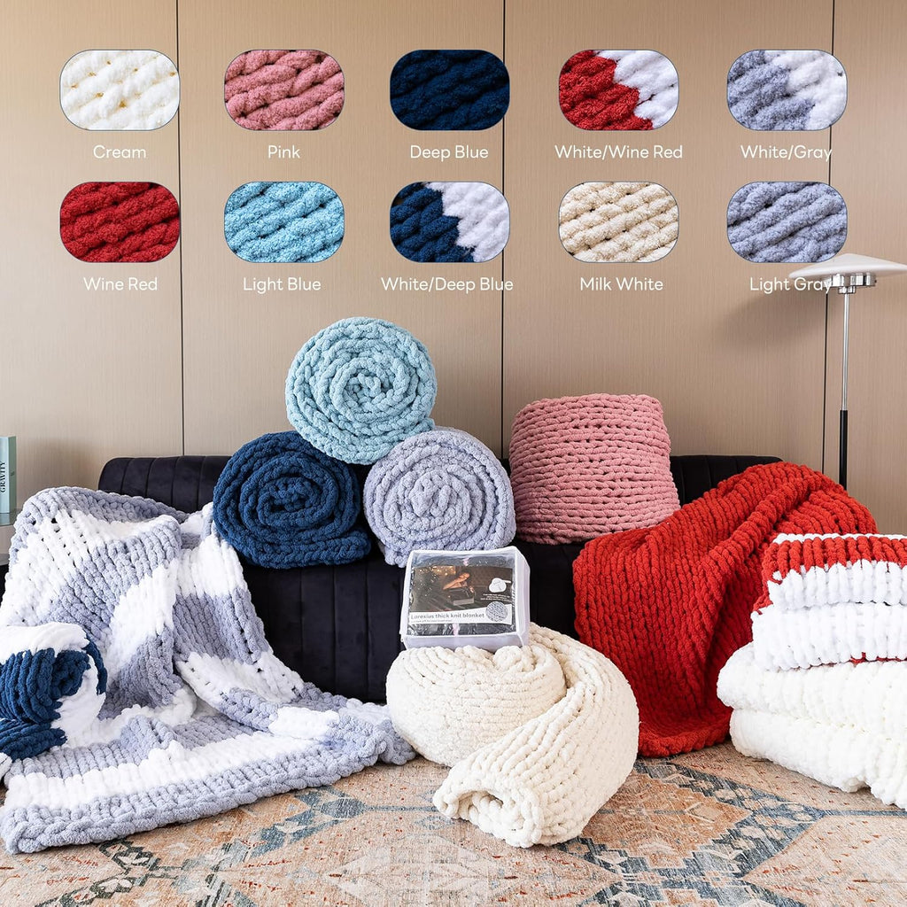 Chunky Knit Blanket - Luxury Soft Cozy 50 * 60 Throw Blanket,100% Woven Blanket Rope Knot Throw Blanket, Gift