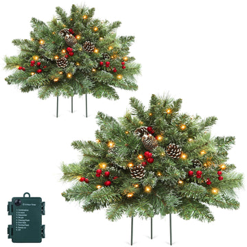 2 Pack 23" Pre-Lit Christmas Tree Urn Fillers for Outdoor Planters
