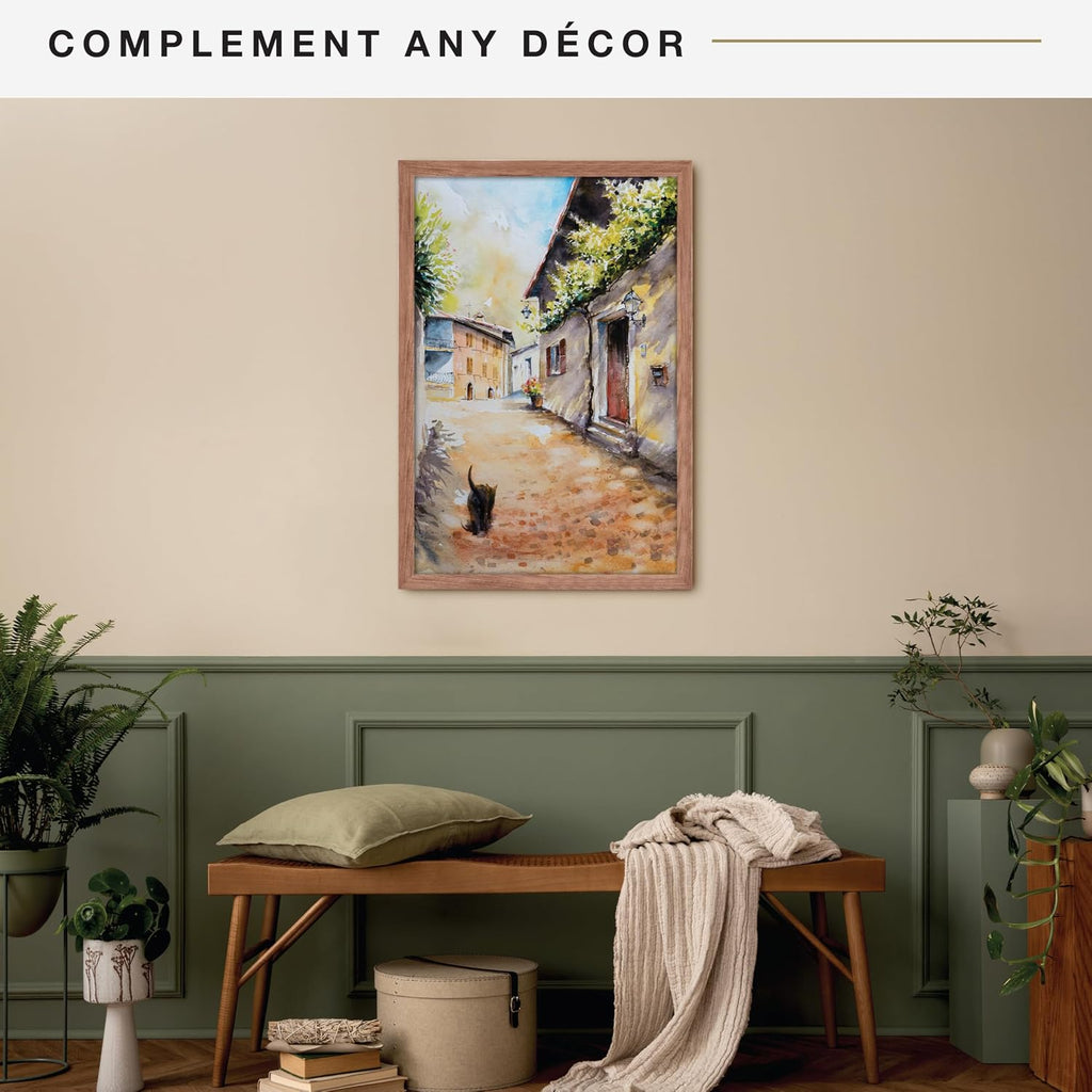 Museum Poster Frame, 24x36, Medium Oak, 1-Pack | Museum Collection Poster Frame For Photos & Art Prints, Hangs