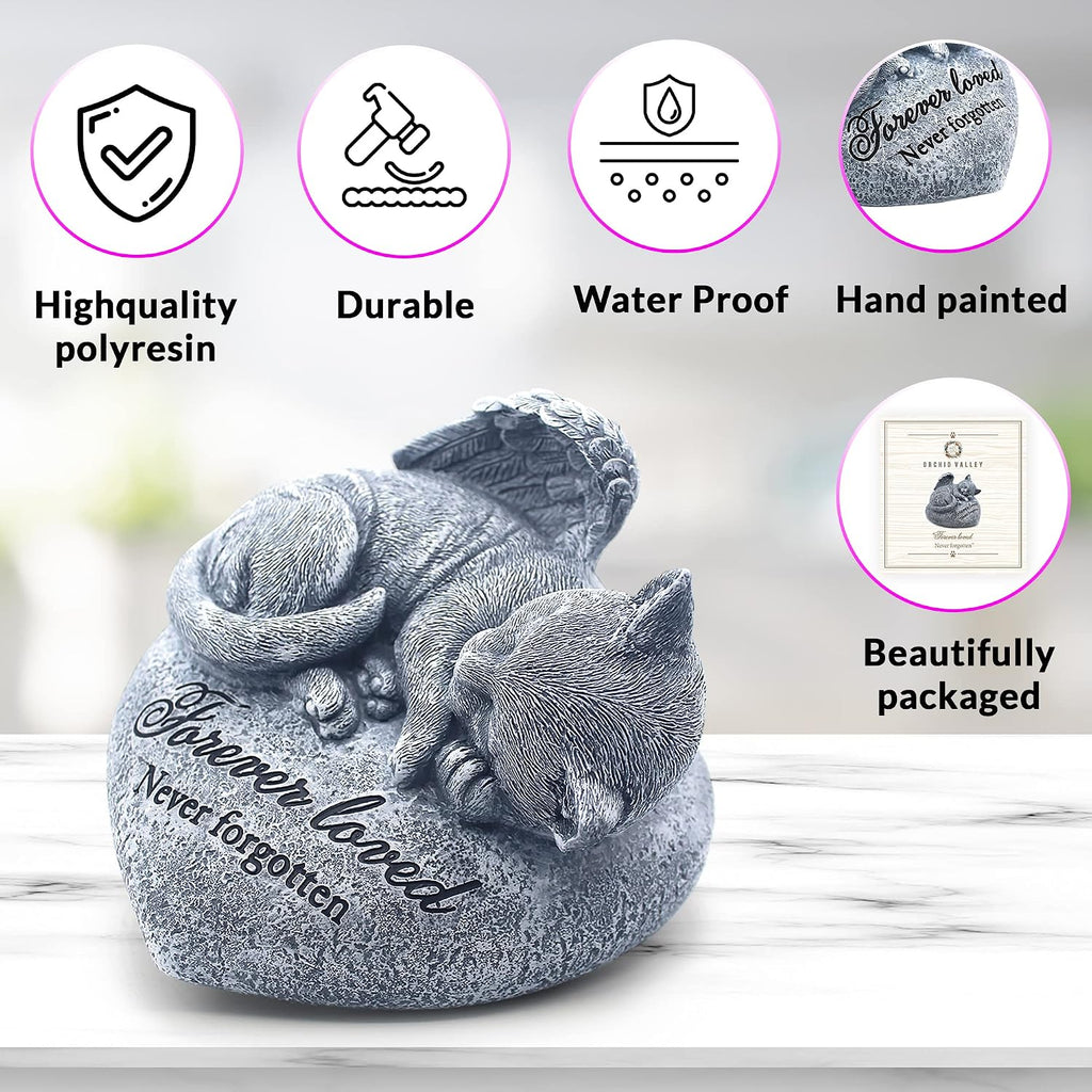 Valley Sleeping Cat Garden Statue - Pet Memorial Stone - Grave Marker - Beautifully Packaged Memorial Gift