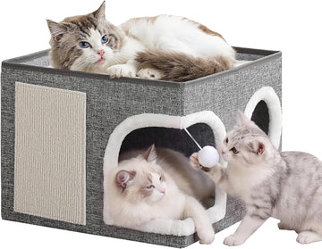 Cat Beds for Indoor Cats, Large Kitten Bed with Scratch Pad, Grey