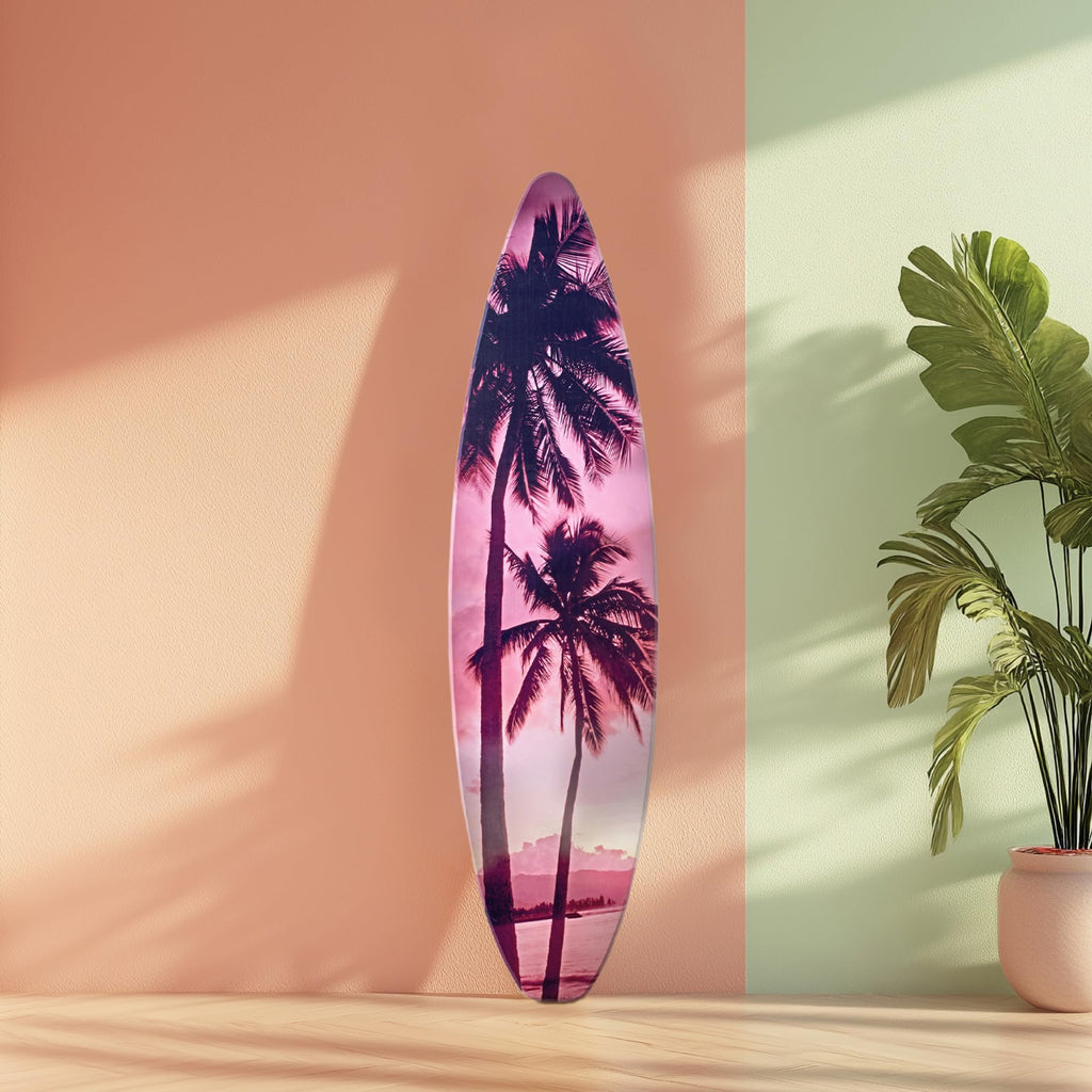 60" Vice City Surfboard Decor - Palm Tree Sunset Wall