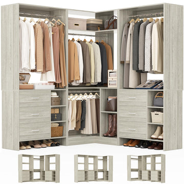 Closet System with 6 Drawers, 4 Hanging Rods & Corner Tower, Corner Closet System with Hanging,92.6" L-Shaped Walk-In