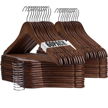 Wooden Hangers - 60 Pack - Clothes Hanger for Daily Used, Heavy Duty Wood Hangers with Precisely Cut Notches, Coat