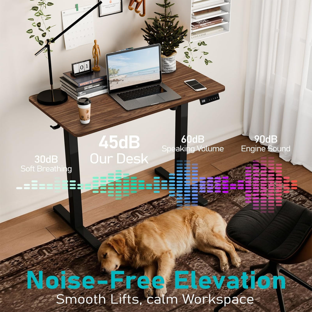 35" Electric Standing Desk, Small Sit Stand up Desk, Dark Walnut
