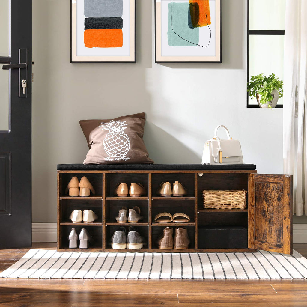 Shoe Bench, Padded Storage Bench with Barn Door