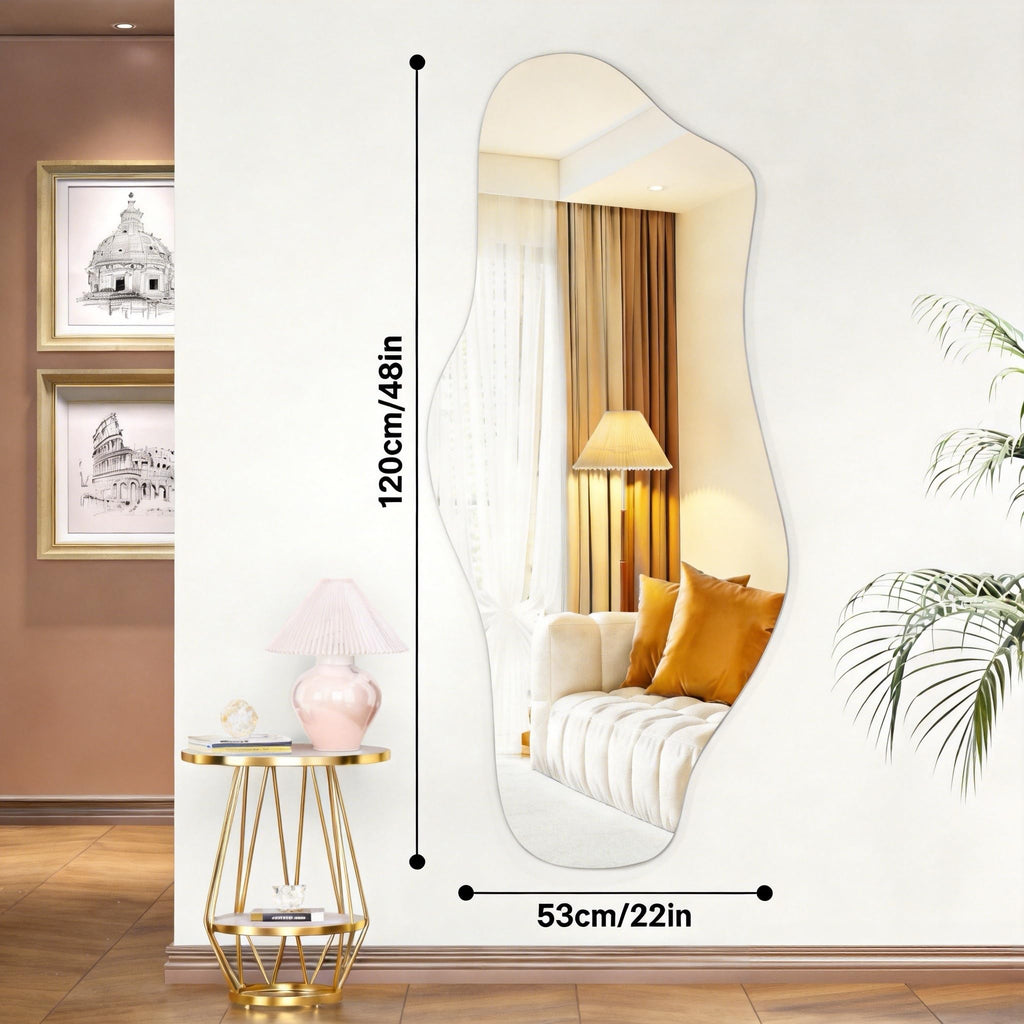 48"x22" Irregular Wall Mirror Frameless Asymmetrical Mirror for Wall