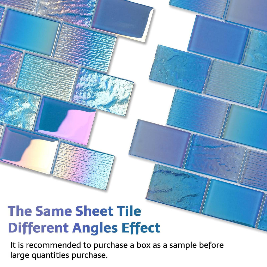 Pool Tile, Glass Backsplash Tiles Iridescent Blue 2x3 Inch Brick, 5 Sheets