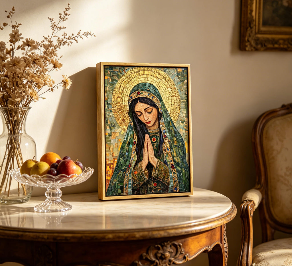 Framed Blessed Mother Wall Art, Virgin Mary Catholic Painting Canvas Prints, Our Lady of Guadalupe Portrait Picture
