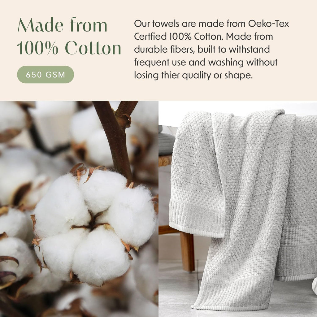 100% Cotton 6 Piece Bath Towel Set | Grey Towels | Oeko‐TEX Standard 100 | Soft & Absorbent, Quick‐Dry | Trinity