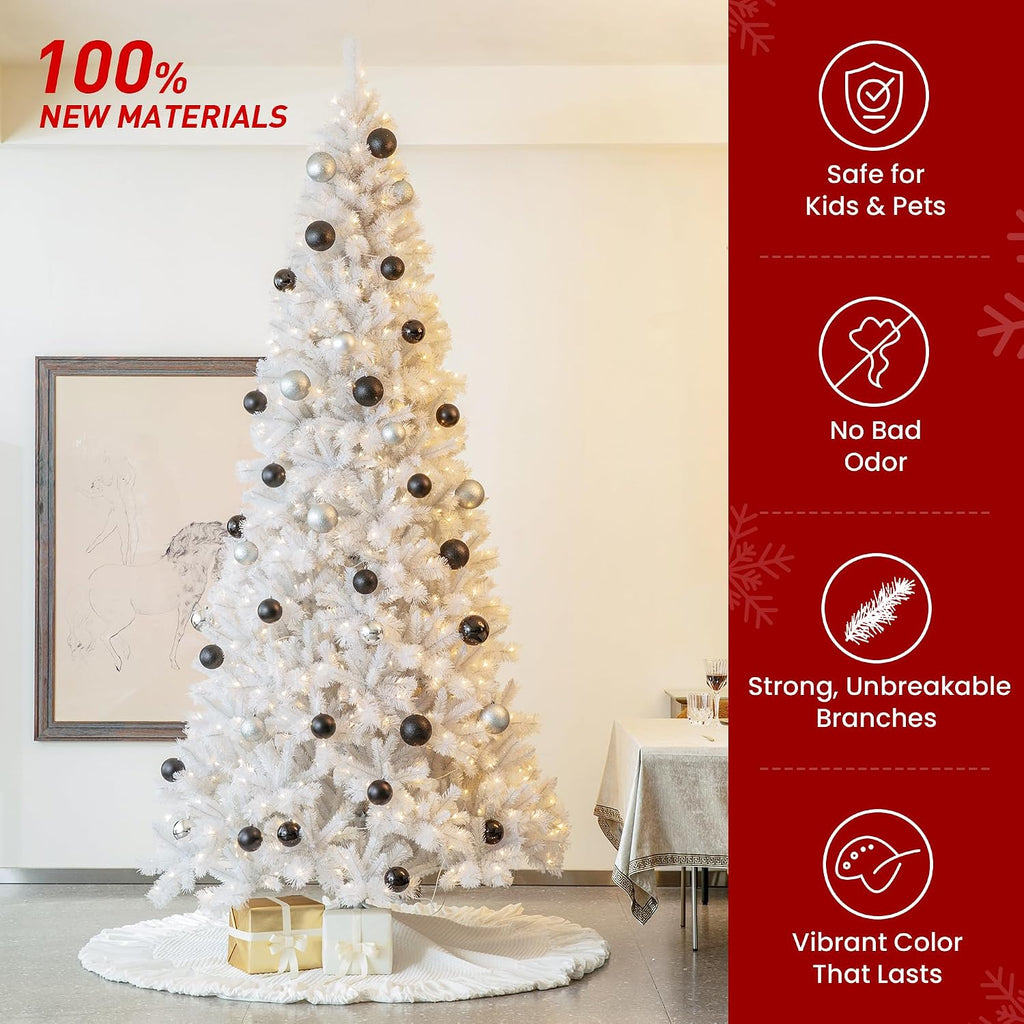 Pre-Lit White Pine Full-Size Artificial Christmas Tree with 800 Warm White Lights, Three Function, Aspen