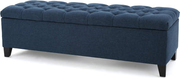 Ottilie Fabric Storage Ottoman, Dark Blue, 17.75"D x 51.5"W x 15.75"H