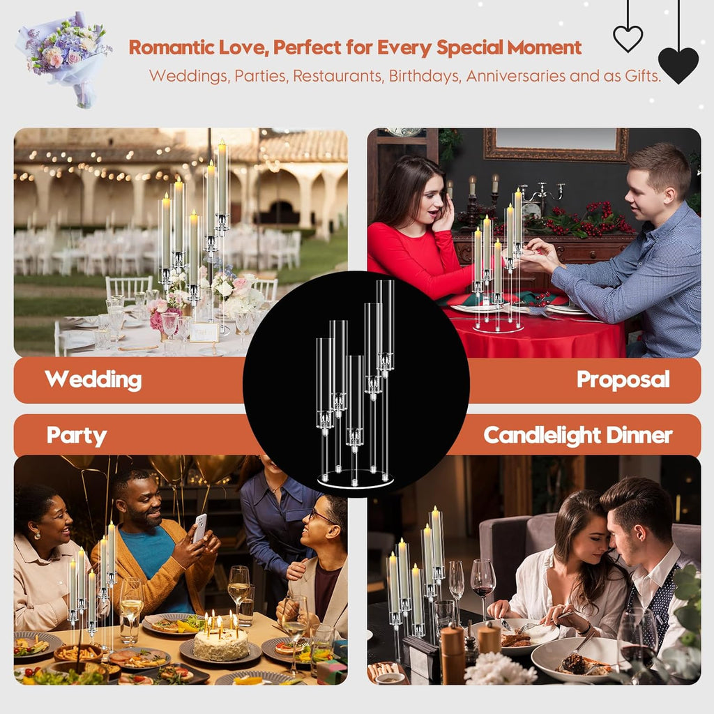 2 Set 5 Arm Acrylic Candle Holder, Mjkeomo 22'' Tall Candelabra Centerpieces for Tables, Candlesticks Holder with