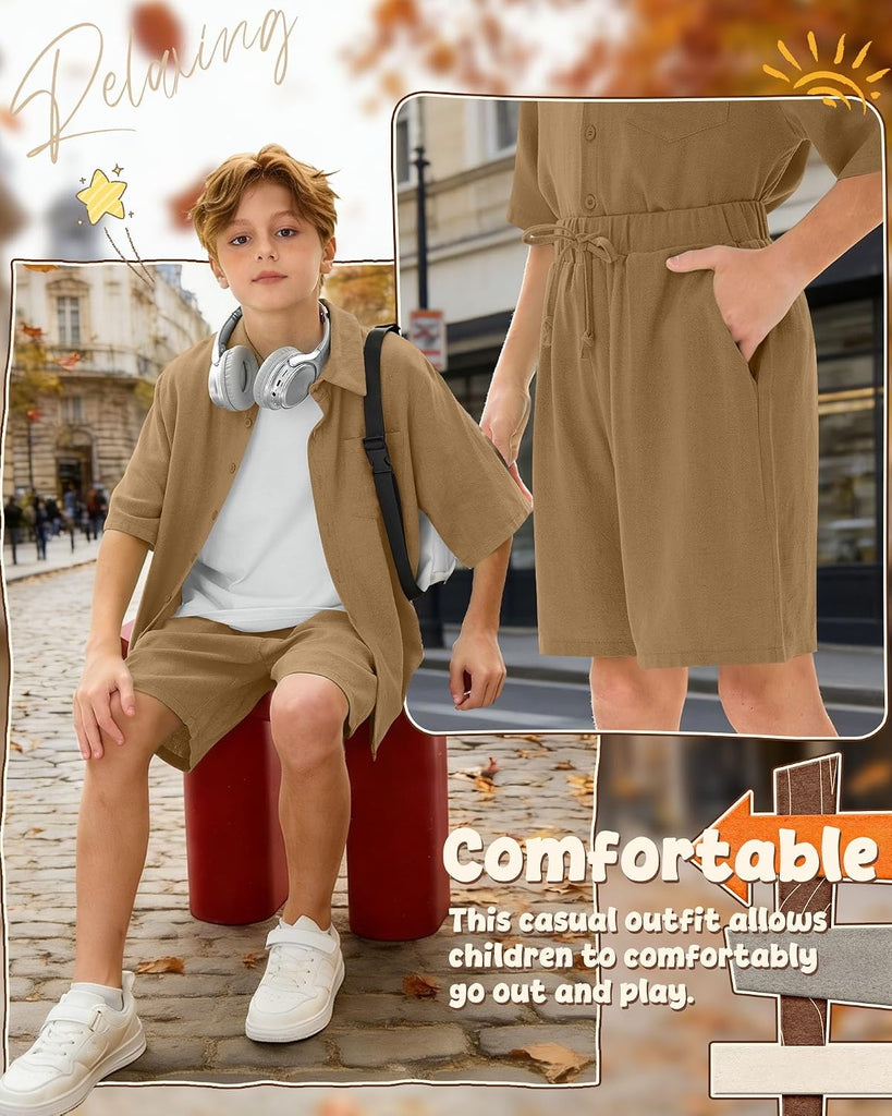 Boys 2 Pieces Linen Outfits shorts Sets