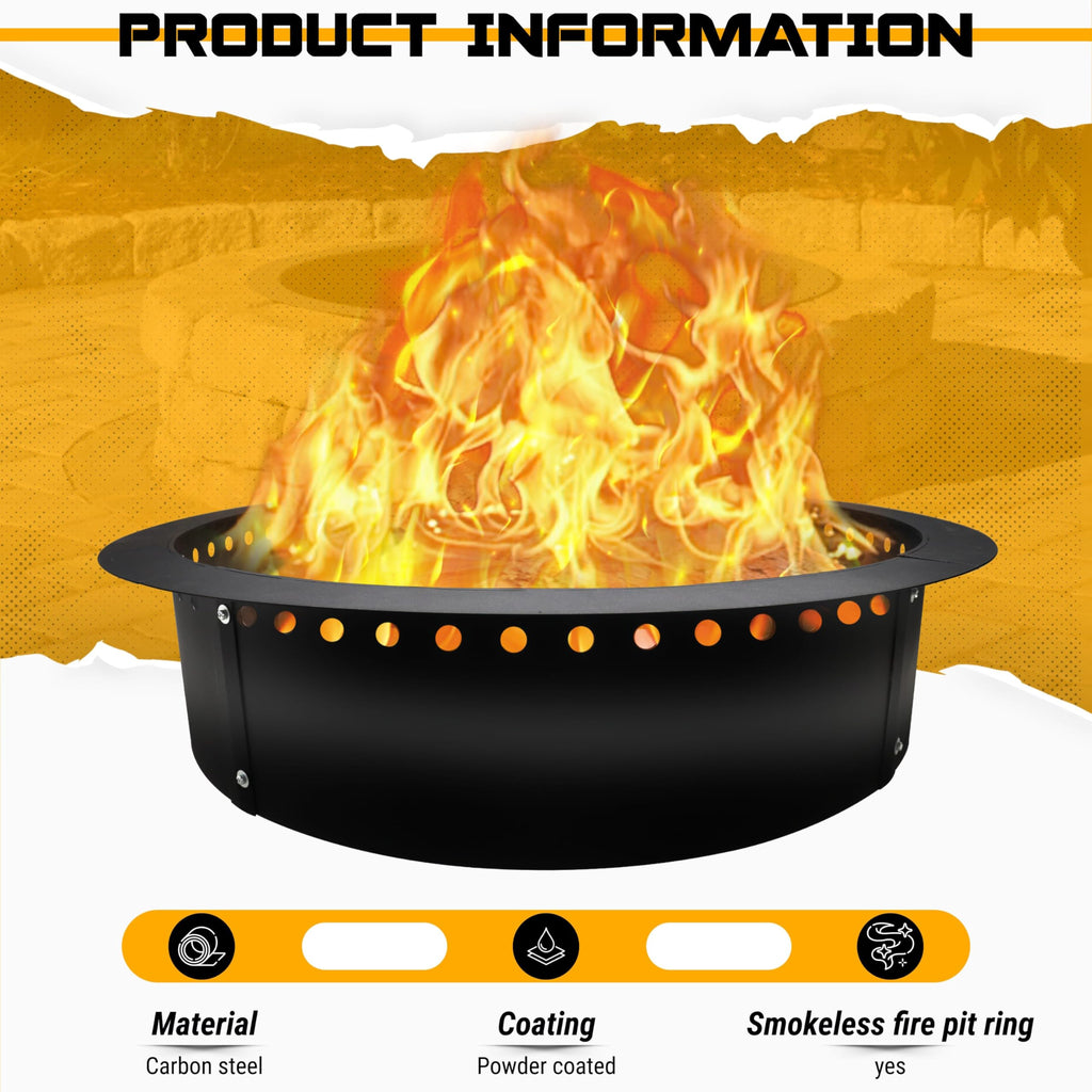 45" x 39" Smokeless Fire Pit Ring - Portable Steel Liner