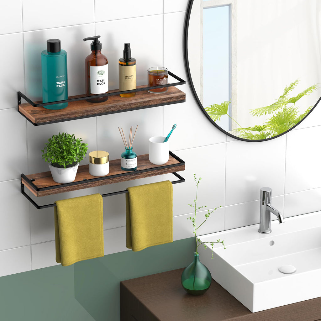 Rustic Brown Floating Shelves for Wall 17" Bathroom Shelf Set of 2