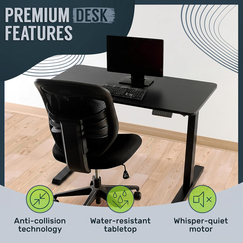 Electric Standing Desk Frame 47 x 24 Inch Tabletop - Motorized Workstation Two Leg Stand Up Desk with Memory Settings