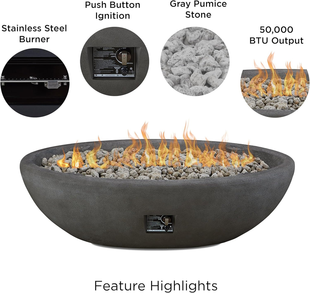 Riverside 58" Oval Propane Fire Pit Bowl, Push-Button Ignition, Includes 28" Stainless Steel Burner