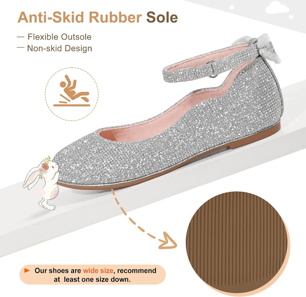 Girls Mary Jane Dress Shoes Princess Flats with Bow Wedding Party Flower Girl Back to School Shoes for Little Big Kids