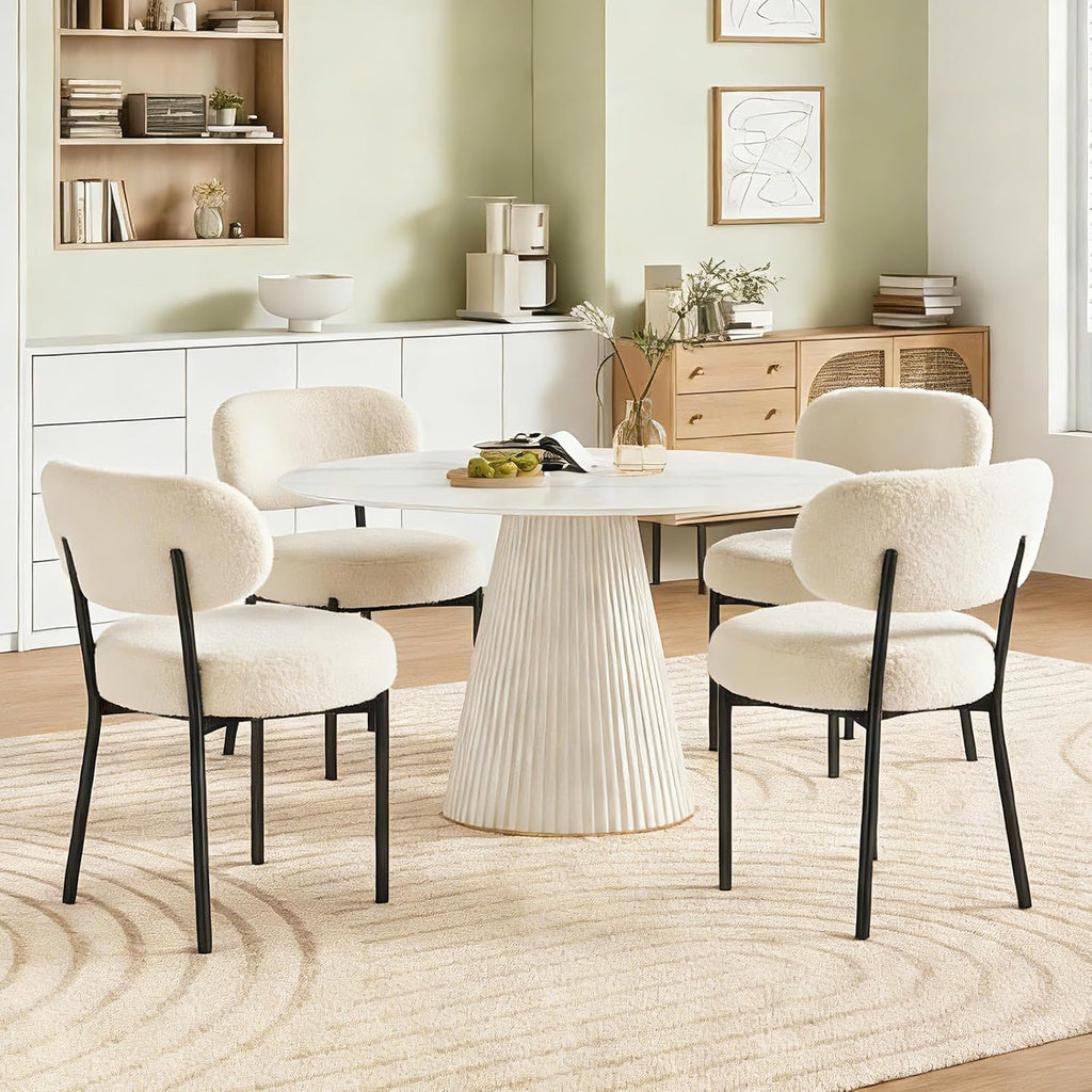 Dining Chairs Set of 2, Mid Century Modern Chair Round Upholstered Curved Backrest, Kitchen Vanity Living Room Chairs