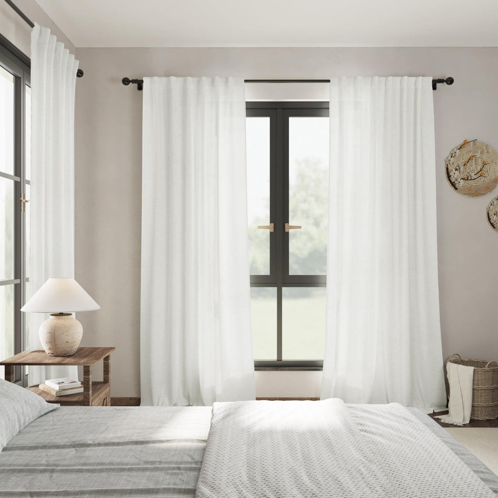 Off White Curtains 100 Inches Long 2 Panels Back Tab Sheer Linen Curtain Modern Farmhouse Coastal Decor White Cotton