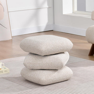 360°Swivel Upholstered Square Ottoman, Modern Boucle Ottoman