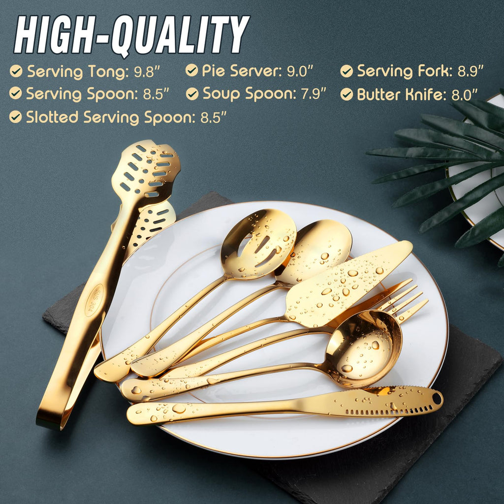Gold Serving Utensils, 15-Piece Stainless Steel Gold Serving Utensils Set Include Serving Spoons, Slotted Serving