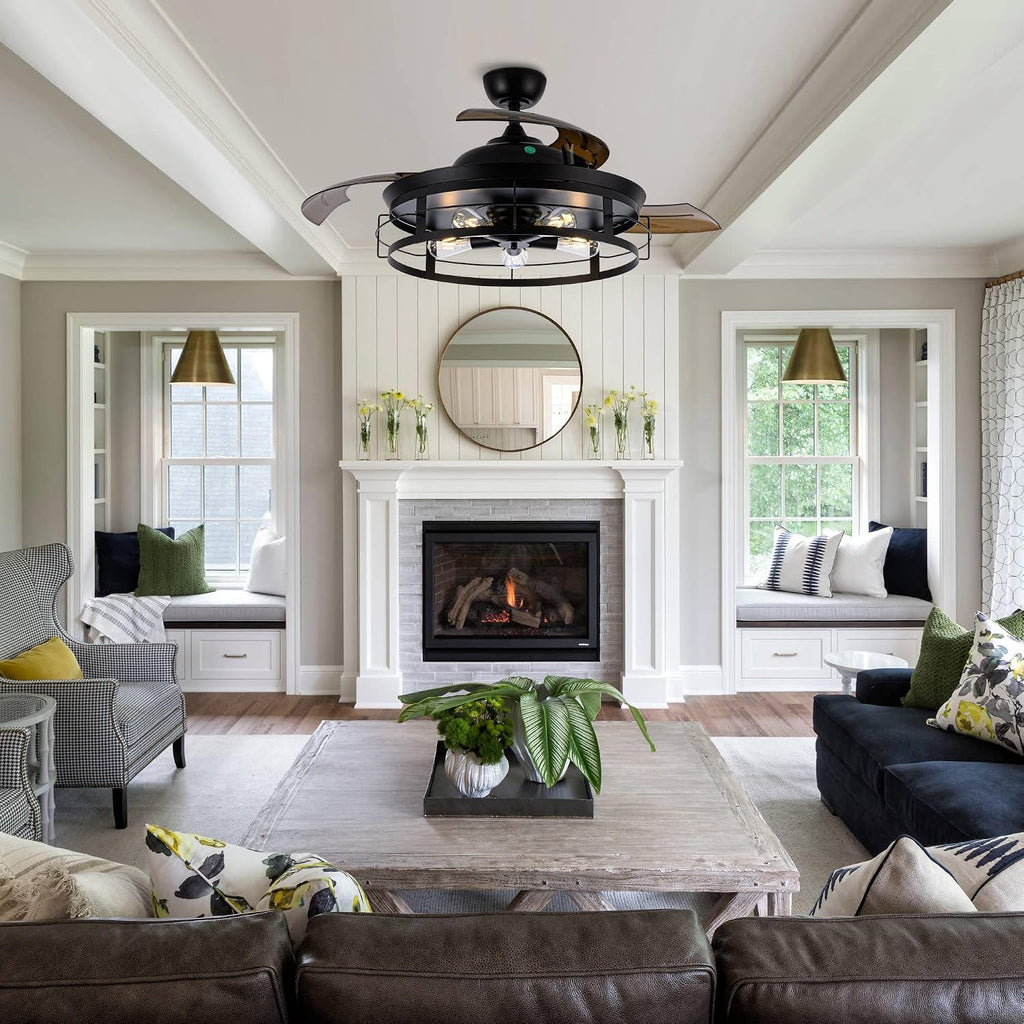 52" Retractable Ceiling Fans with Lights and Remote