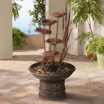 Ashton Water Lilies and Cat Tails 33" High Large Asian Indoor Outdoor Cottage Core Decor Resin Floor Fountain