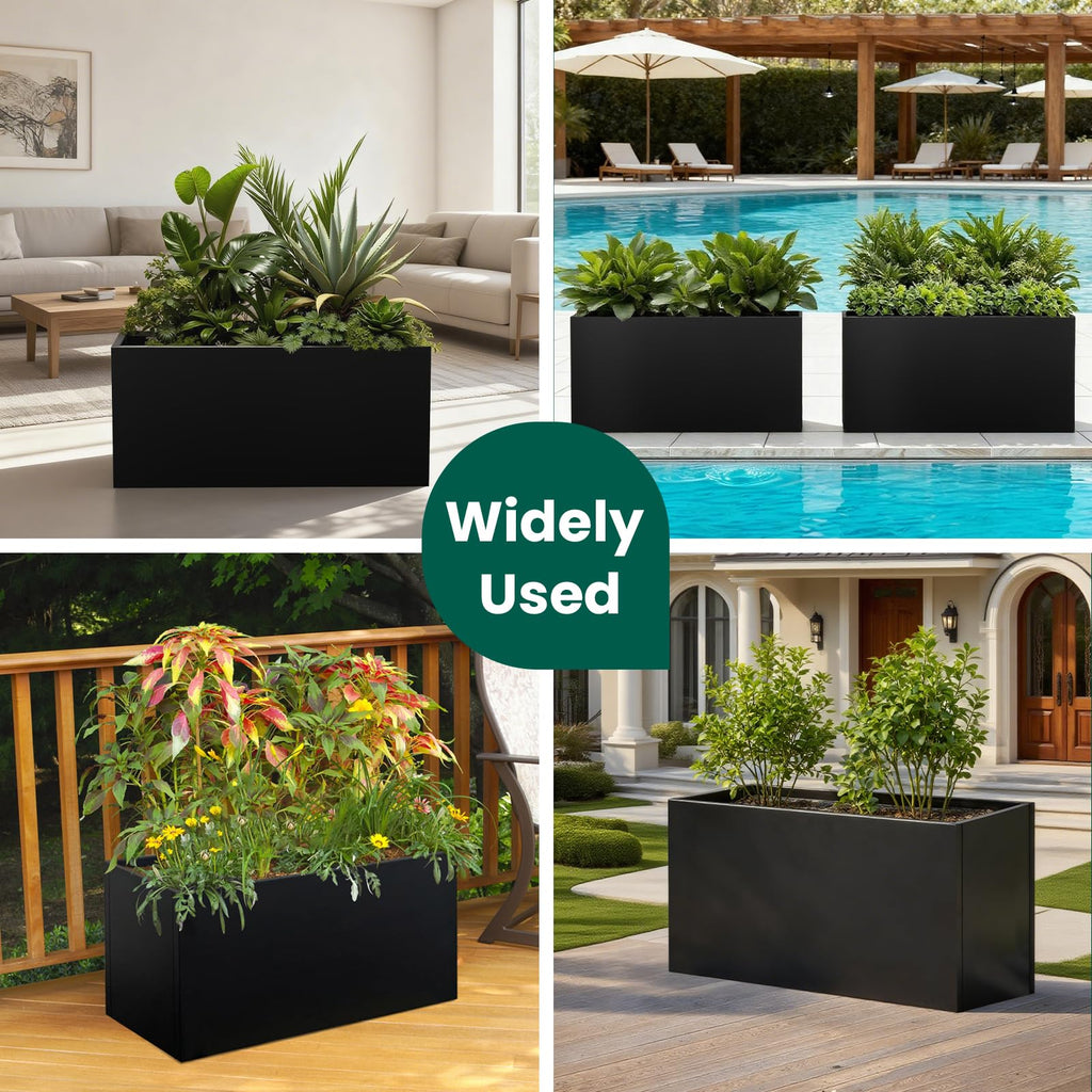 Black Planter Box 36" L x 12" W x 16" H, Rectangular Metal Planter