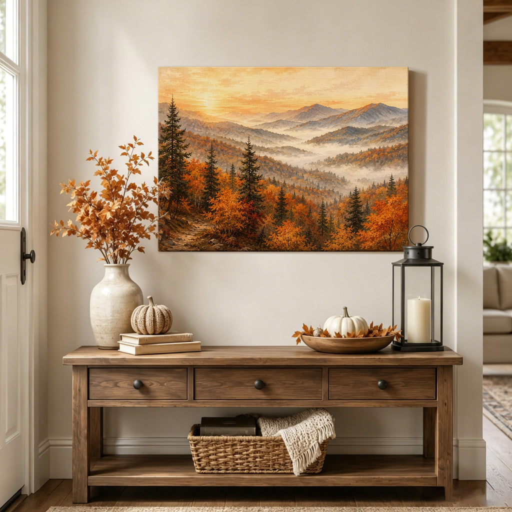 Autumn Mountain Canvas Wall Art, Fall Forest Landscape Canvas Prints
