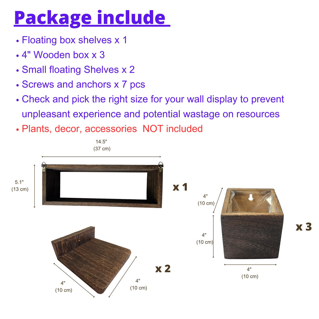 LaLaGreen Wood Planter Box for Indoor Plants (6 Pack) Hanging Wall Planters