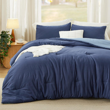 Comforter Set Prewashed Soft Bedding 3Pcs Navy/Blue 90"x90"