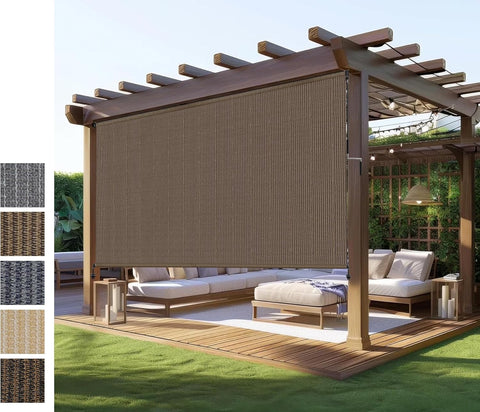 Outdoor Roller Shade,Patio Blinds Roll Up Shades Exterior Cordless Outdoor Blinds for Patio Porch Backyard Pergola Gazebo Deck,Exterior Sun Shades Privacy Screen Protect,UV Sun Block, 10ft Wide x 8 H
