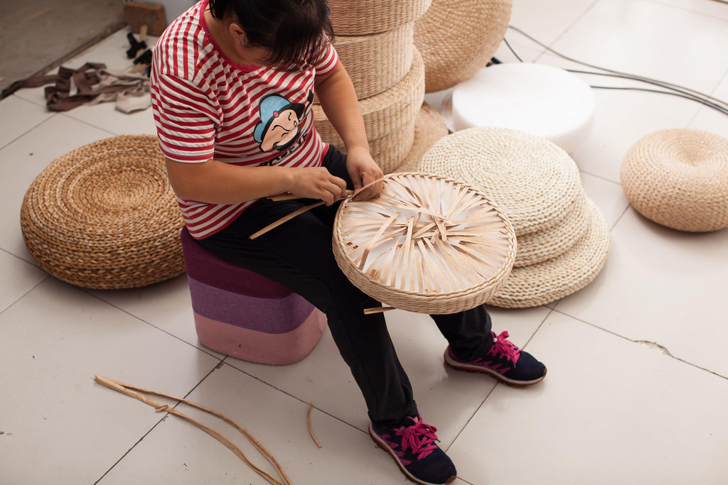 Straw Flat Seat Cushion, Handmade Floor Pouf Mat, Ottoman Footstool for Meditation, Zen, Yoga Practice or Buddha