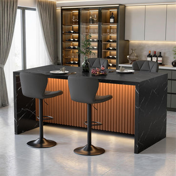 67" Kitchen Island Table Set with 4 Bar Stools, Faux Marble Top Island Table, Counter Height Dining Table Set