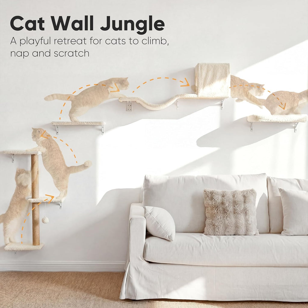 Cat Wall Shelves, 4 in 1 Set, Beige