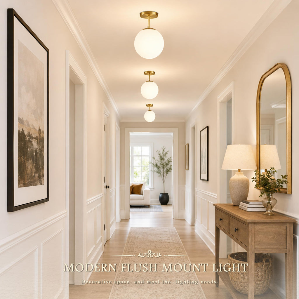 Globe Semi Flush Mount Ceiling Light Fixture Globe Ceiling Light Milk Glass Matte Gold Finish Contemporary Mid