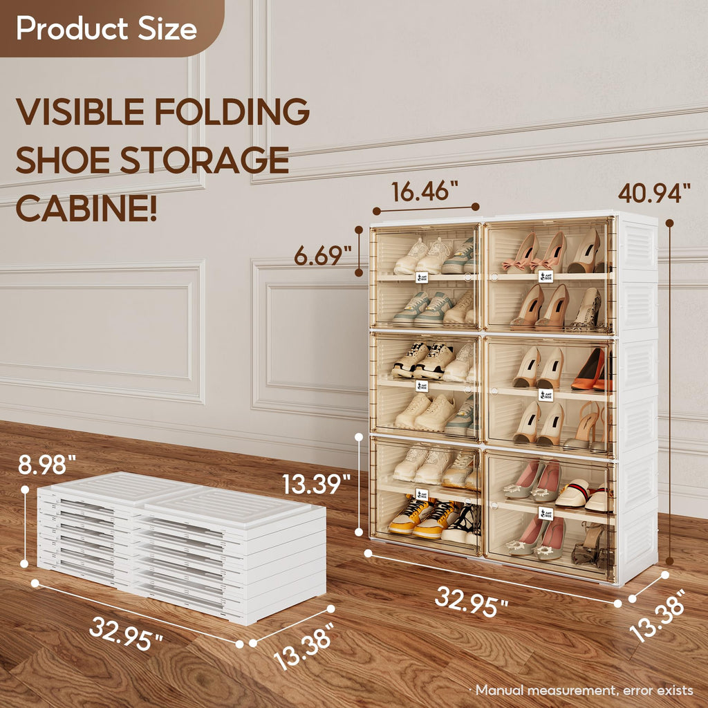 Portable Shoe Rack Organizer for Closet Entryway, Stackable Sneaker Storage Shoe Cabinet with Magnetic Clear Door