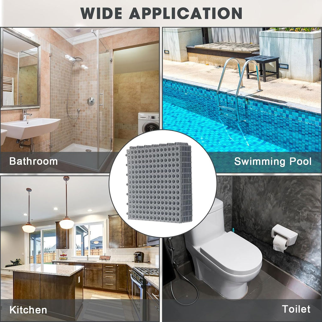 12 Pack Drainage Tiles Modular Interlocking Floor Tiles with 1 Pc Plastic Hammer 12" x 12" Cushion Mat Non Slip Rubber