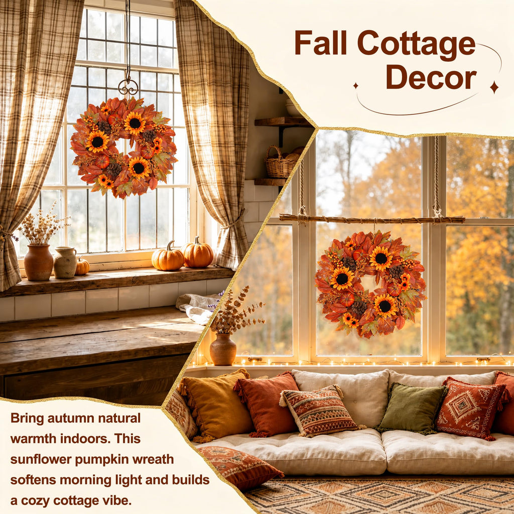 24" Fall Wreath for Front Door Outside Sunflower Autumn Wreath