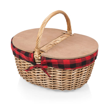Country Picnic Basket, Sturdy Woven Wicker Basket with Customizable Split-lid Design and Removable and Washable