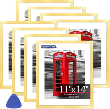 11x14 Picture Frame Set of 8, Gold Wall Gallery Hanging Photo Frames, Display Pictures 8x10 with Mat or 11x14 Without