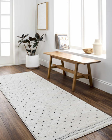Julie Hallway, Kitchen Runner Rug - Polka Dot Border - Contemporary Minimalist Modern Scandinavian Farmhouse - High