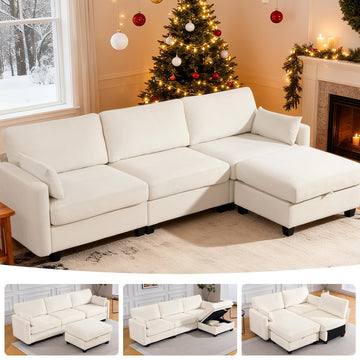 109 Inch Modular Sectional Sofa, L Shaped Couch with Storage Ottoman, Beige